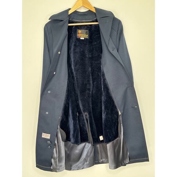 Vintage Anderson-Little Navy Wool Belted Overcoat removable fleece liner XS - Picture 10 of 14